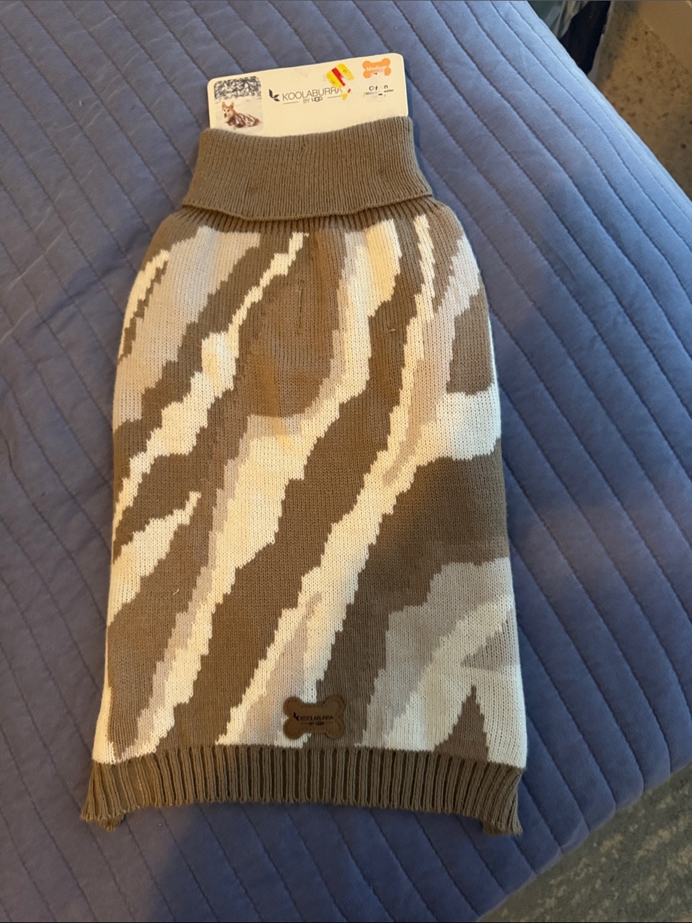 Koolaburra Tan and Cream Camouflage Knit Dog Sweater